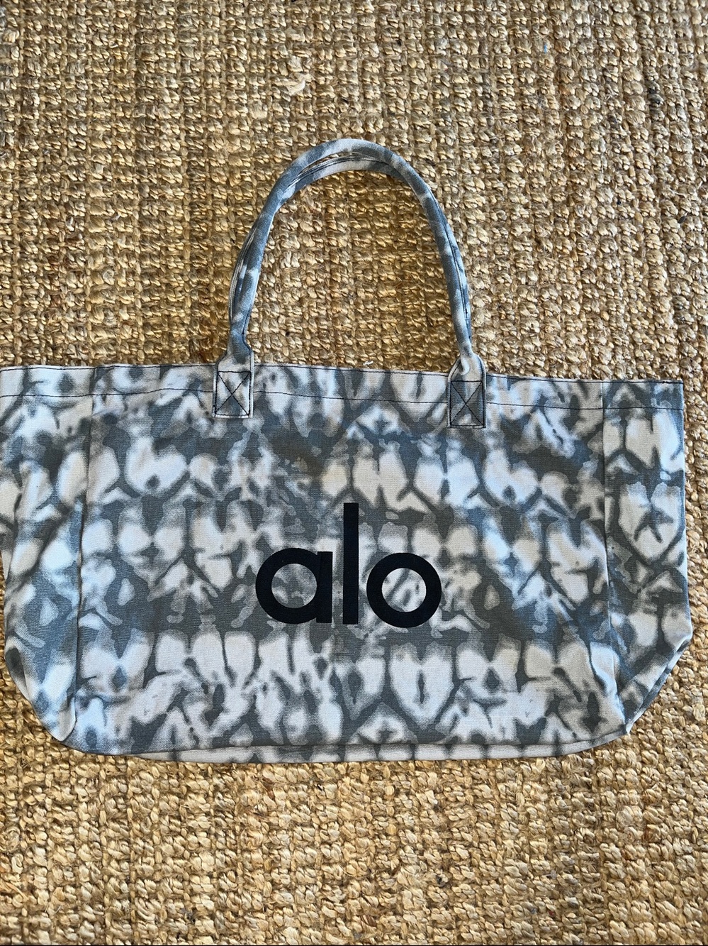 ALO Yoga Gray Tie-Dye Canvas Tote with Bold Logo